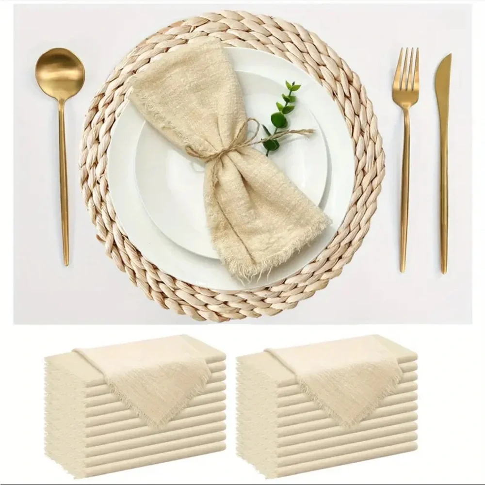 Dinner Napkins ~Set of 10~ Soft Neutral Tone Gauze Feel Napkins | 2 dif Colors